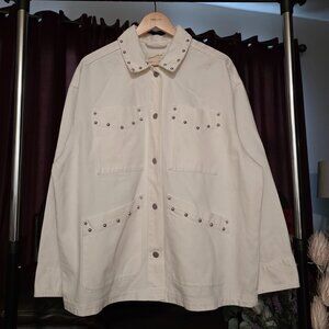 OVERSIZED WHITE STUDDED DENIM JACKET!